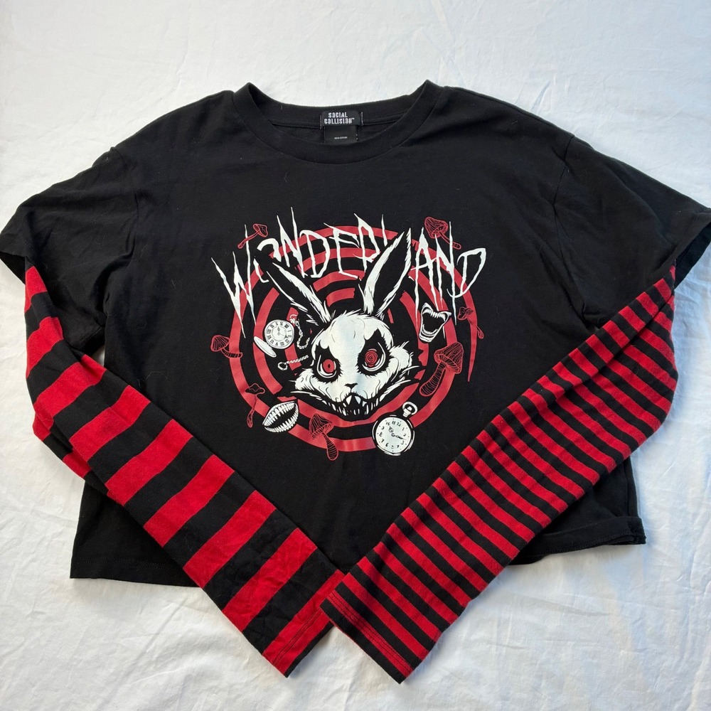 Social Collision Wonderland Twisted Rabbit Twofer Long Sleeve Lg Goth Emo Alt